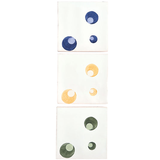 Hand painted Eye design in green,  blue and yellow. Handmade and Hand painted tiles, designed in London and made in Portugal