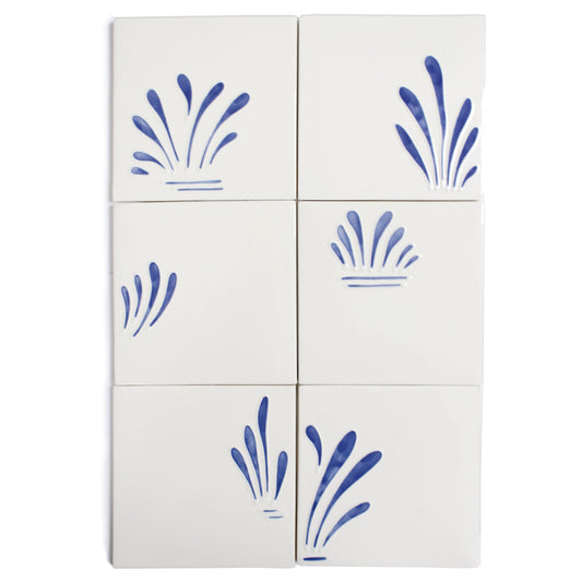 Spray hand painted tiles in Blue