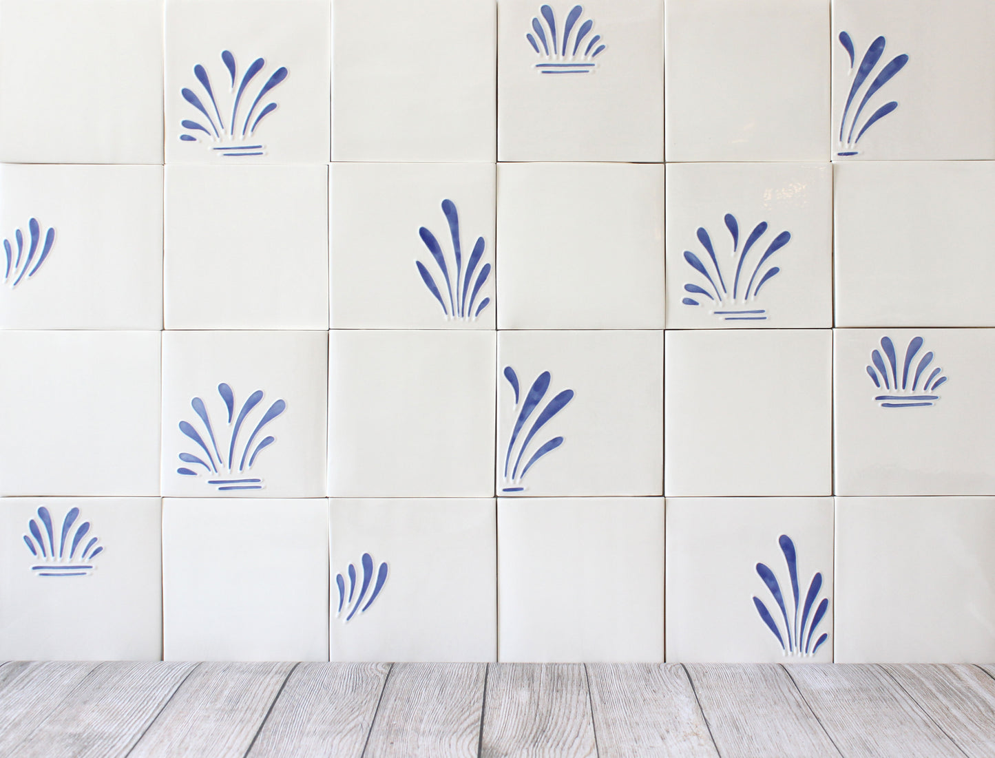 Spray hand painted tiles in Blue
