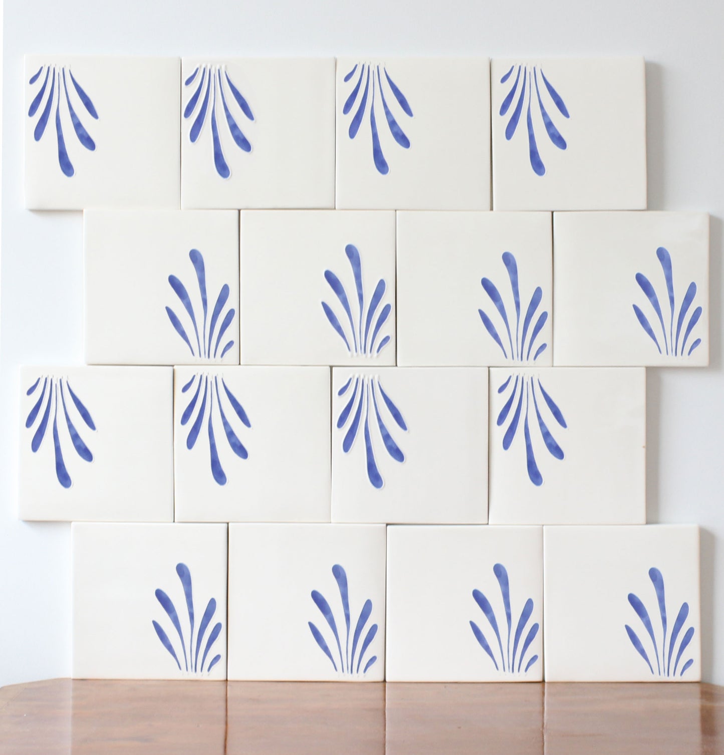 Spray hand painted tiles in Blue