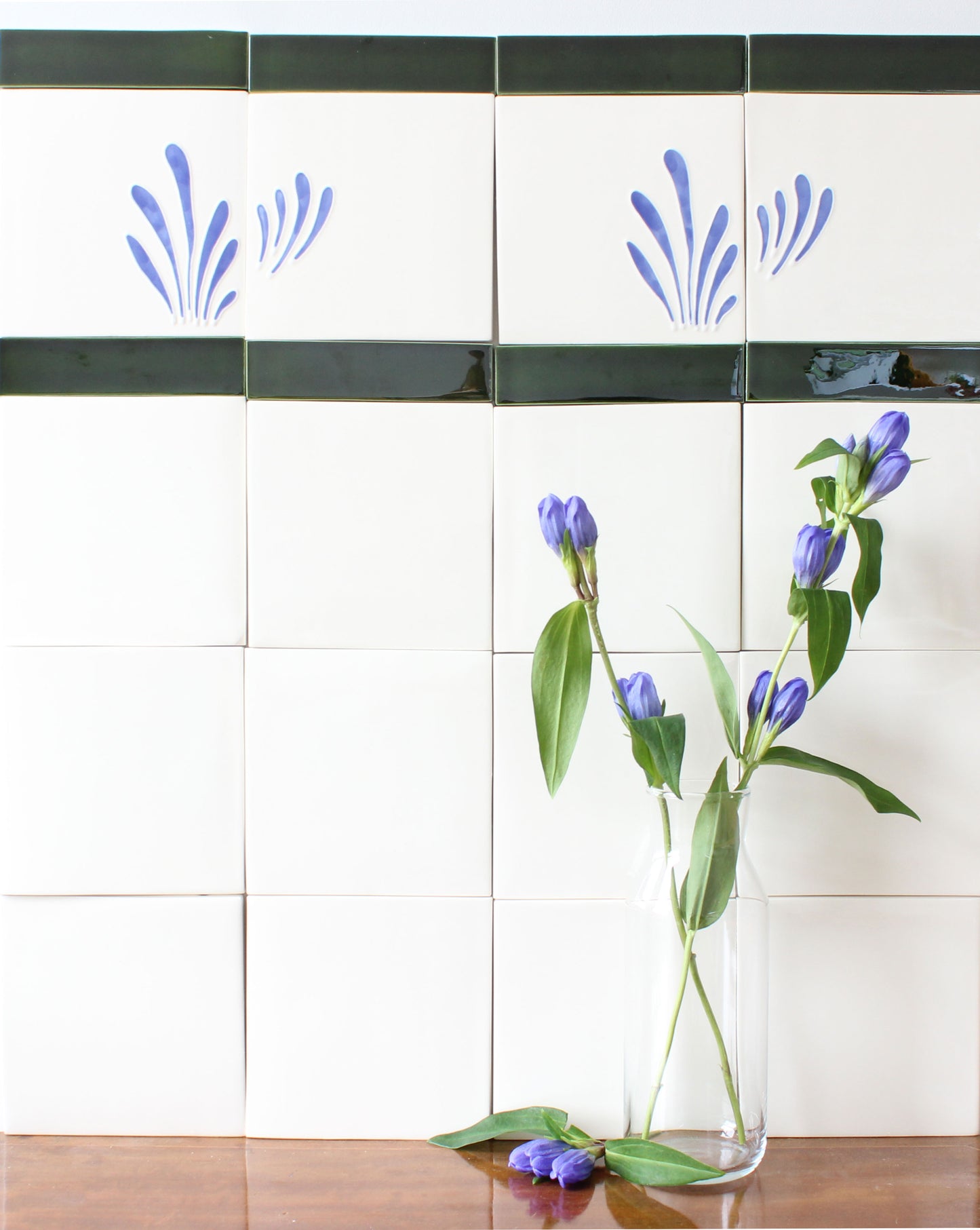 Spray hand painted tiles in Blue