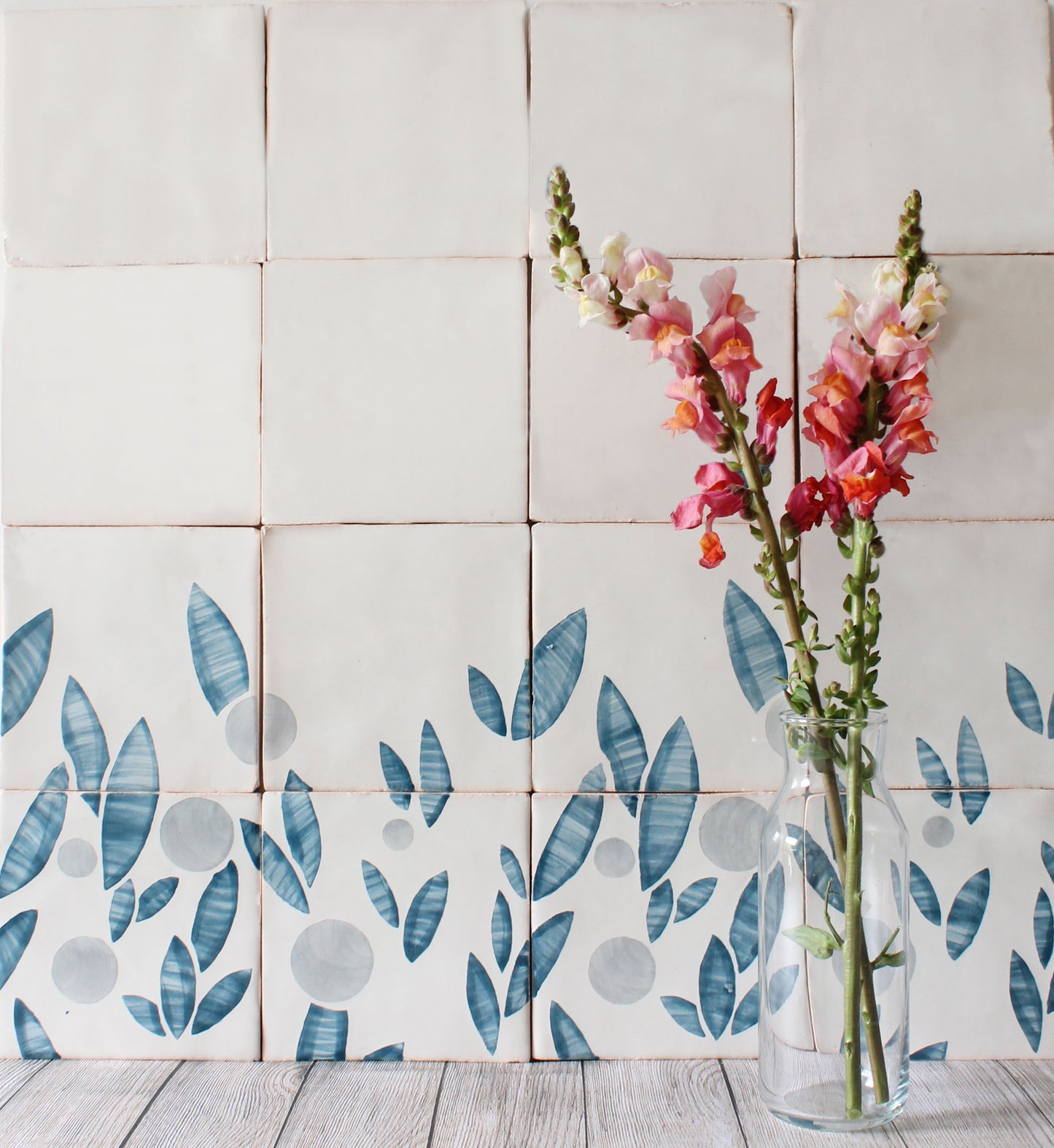 Cherry hand painted tiles in Blue Stone