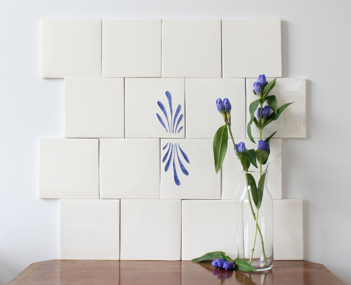 Spray hand painted tiles in Blue