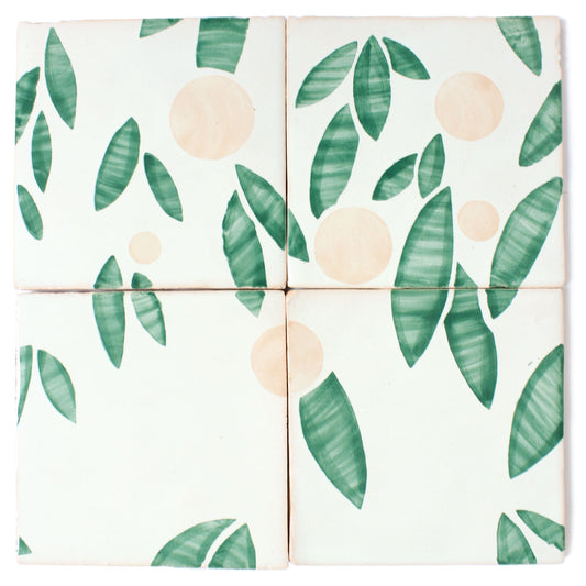 Cherry hand painted tiles in Pink & Green