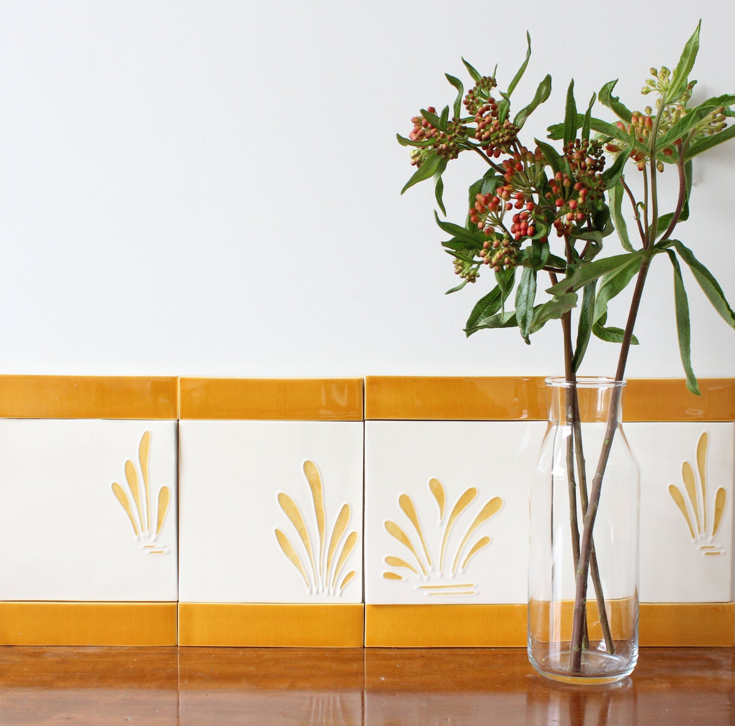 Spray hand painted tiles in Honey