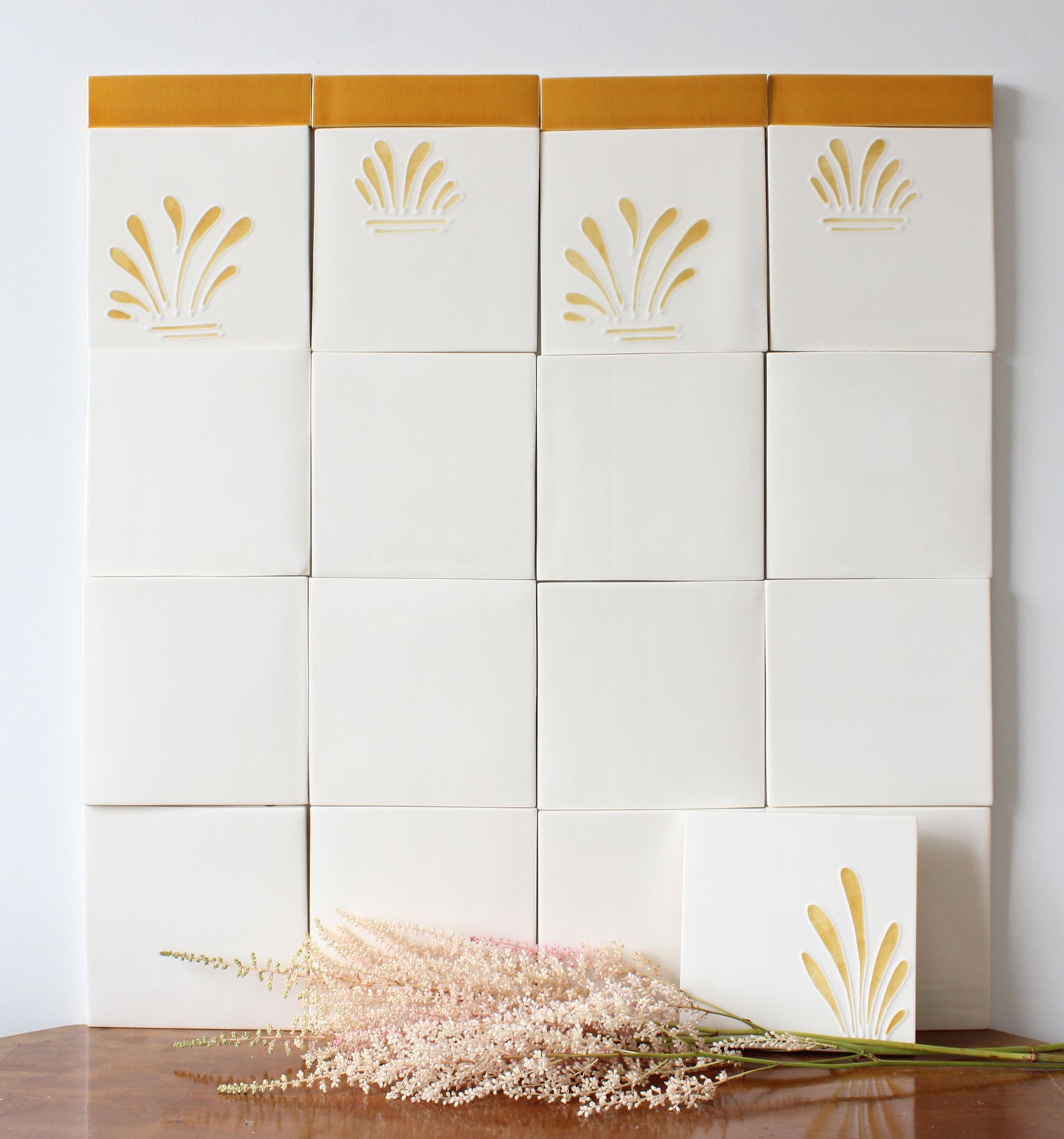 Spray hand painted tiles in Honey