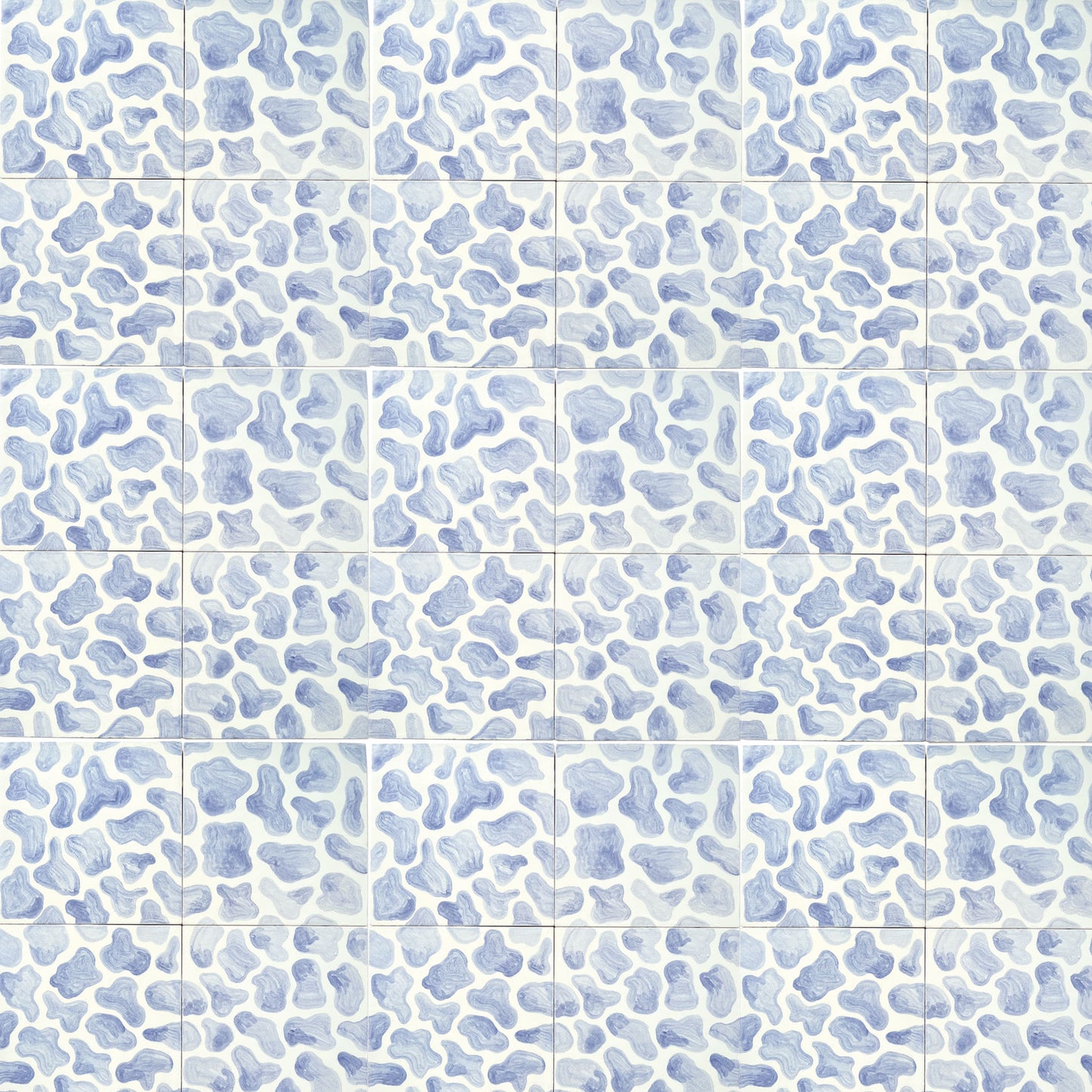 Leopard hand painted tiles in Soft Blue & White
