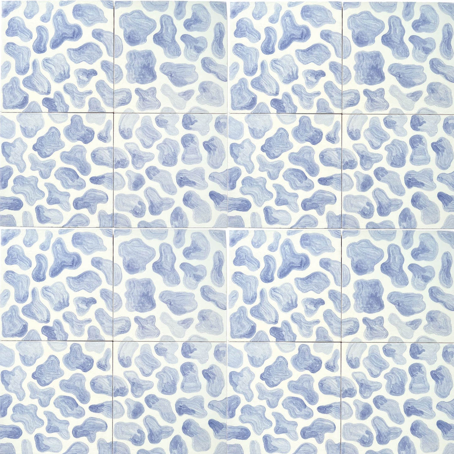 Leopard hand painted tiles in Soft Blue & White