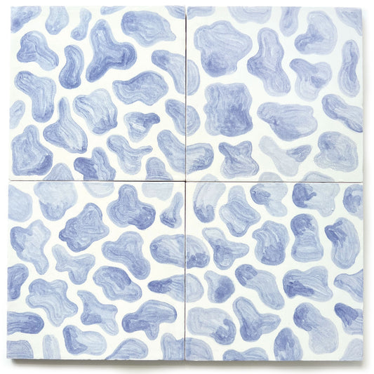 Leopard hand painted tiles in Soft Blue & White