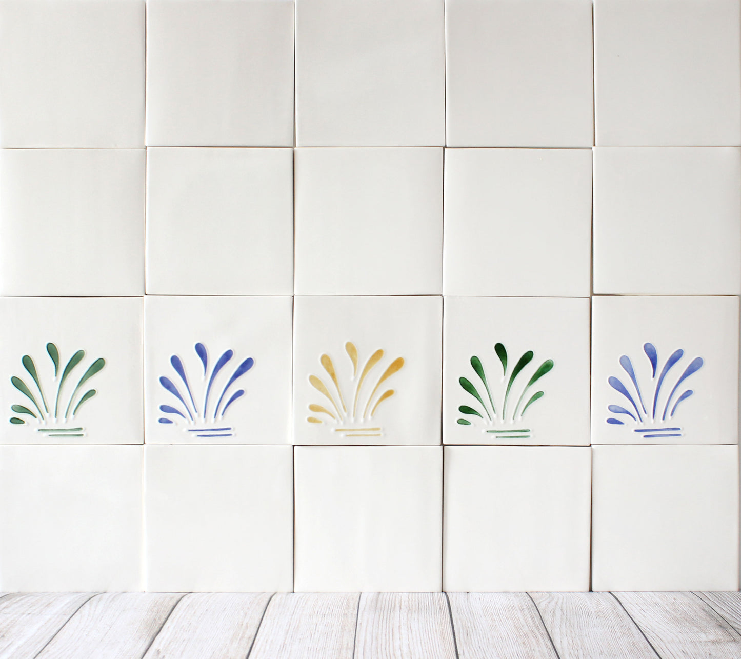 Spray hand painted tiles in Honey