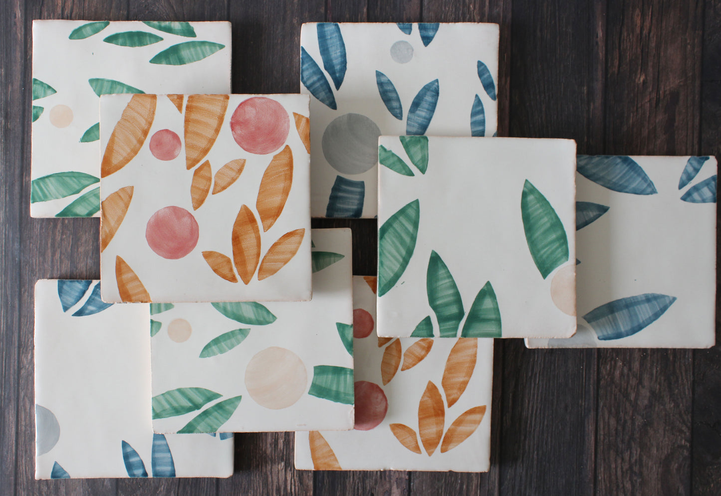 Cherry hand painted tiles in Rust & Rose