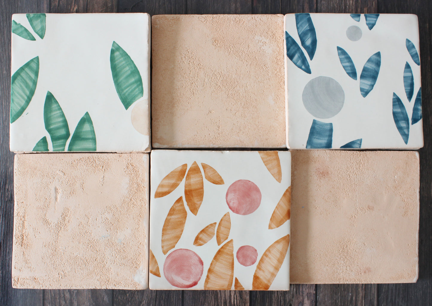 Cherry hand painted tiles in Pink & Green