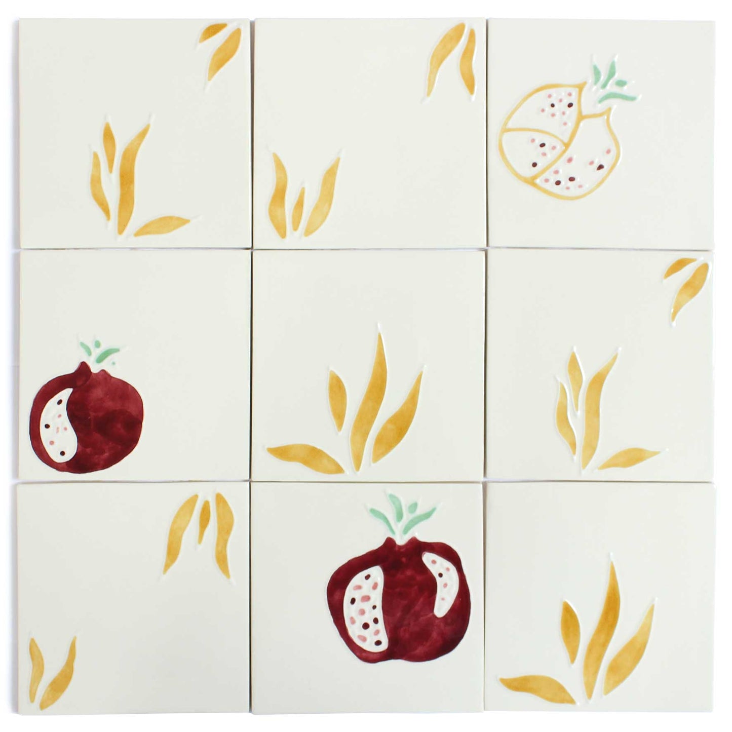 Pomegranate hand painted tiles in Honey