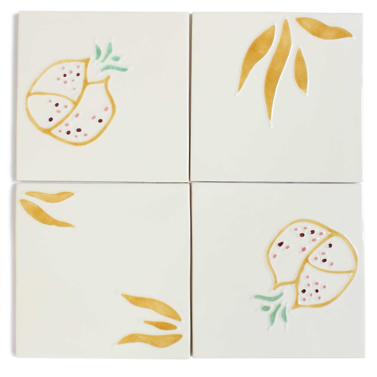 Pomegranate hand painted tiles in Honey