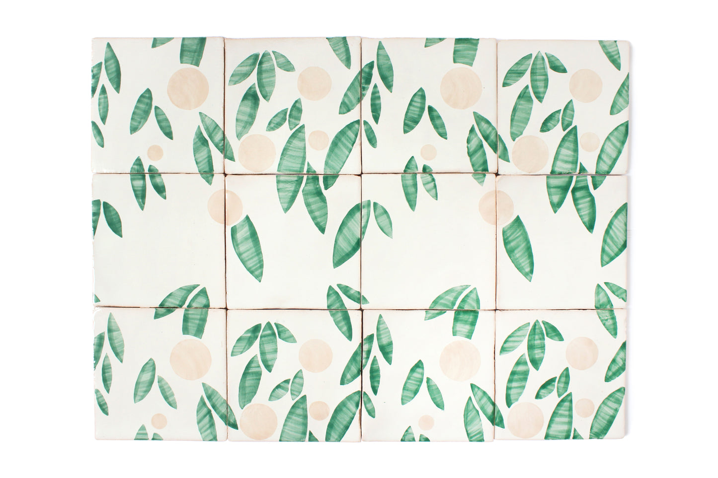 Cherry hand painted tiles in Pink & Green