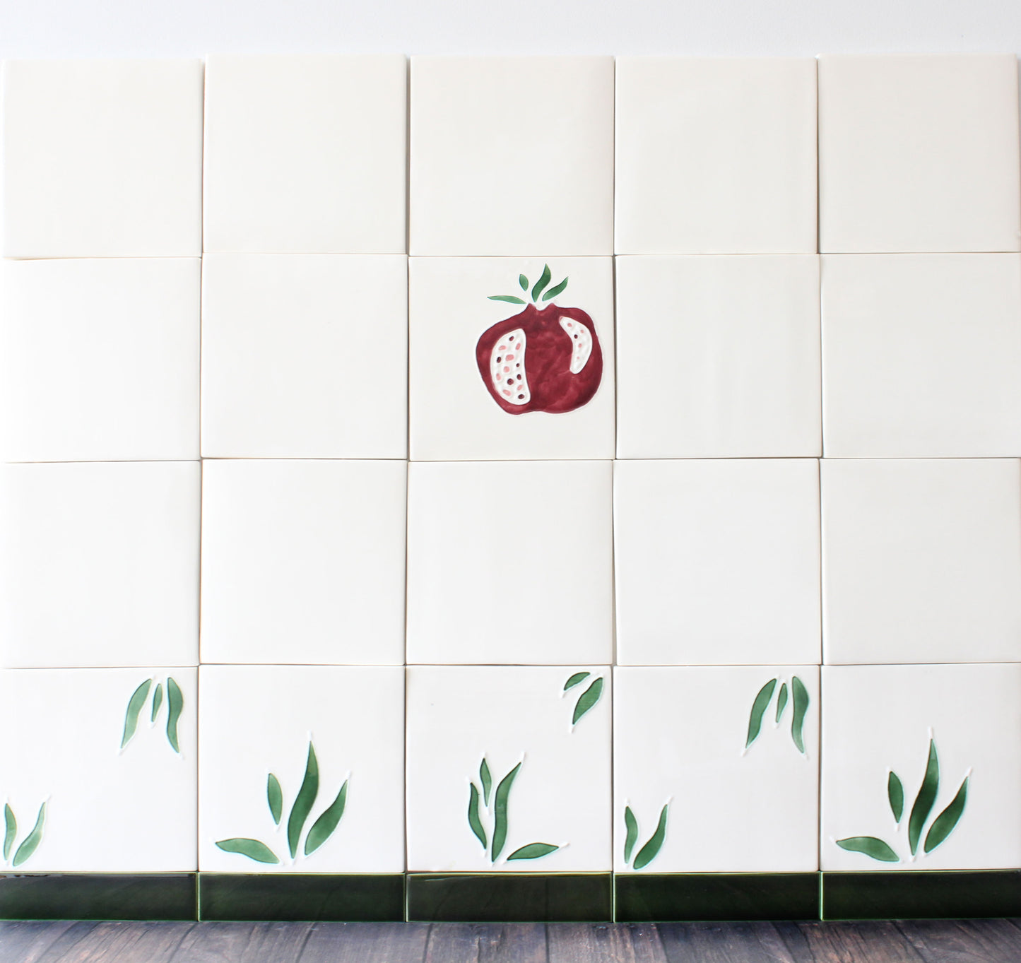 Pomegranate hand painted tiles in Pine