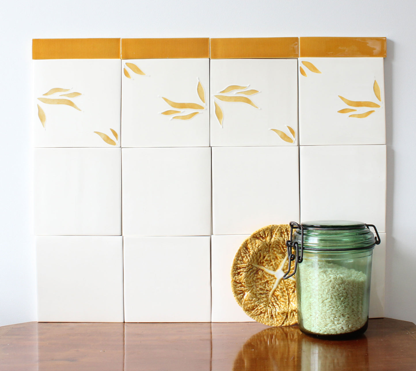 Pomegranate hand painted tiles in Honey