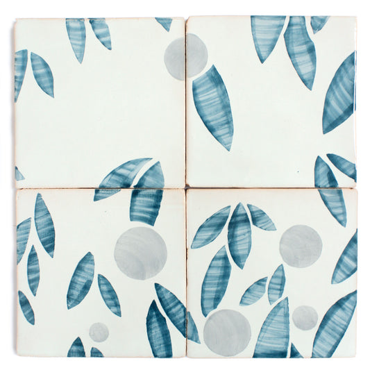 Cherry hand painted tiles in Blue Stone