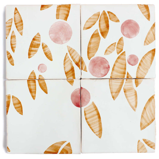 Cherry hand painted tiles in Rust & Rose
