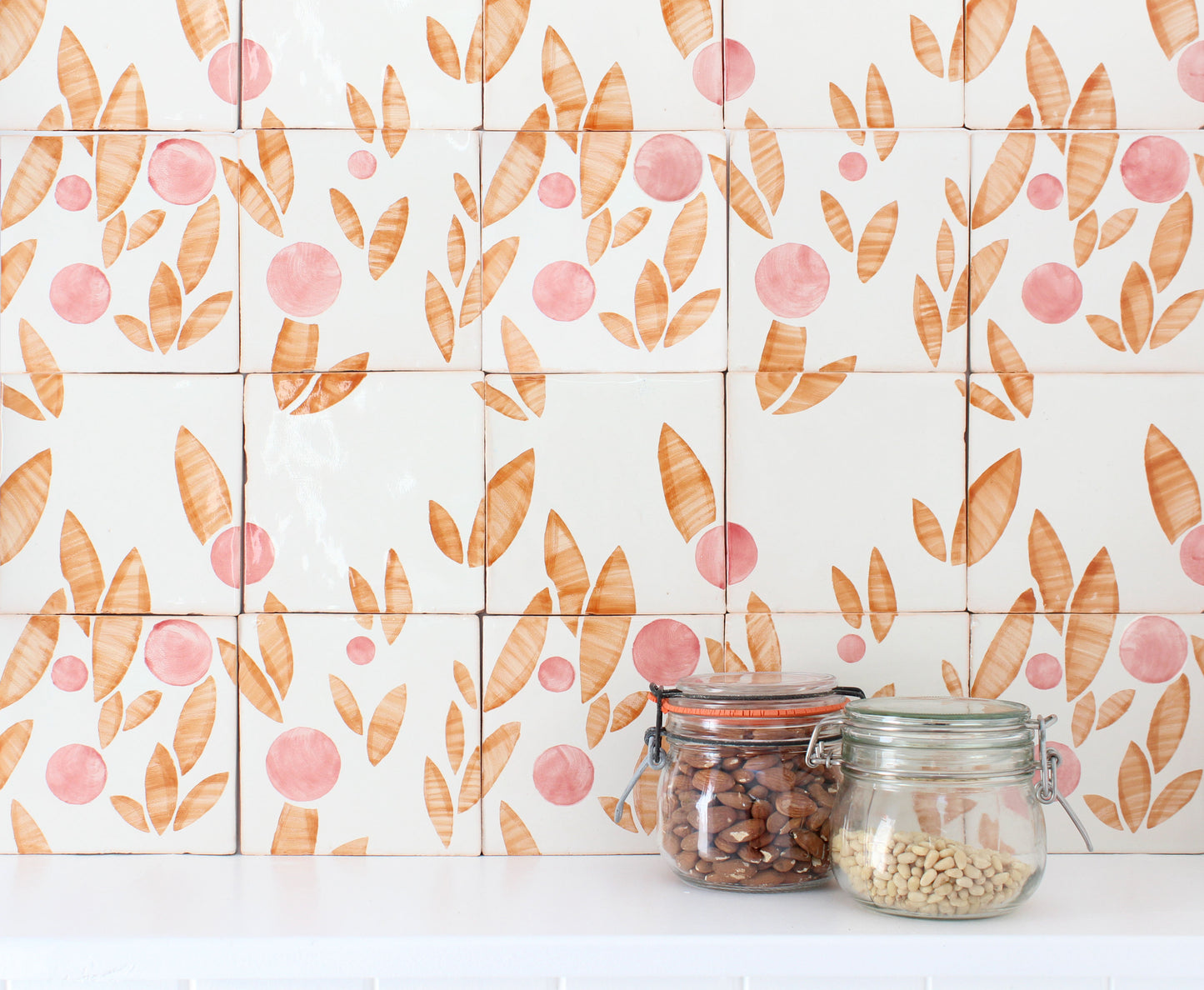 Cherry hand painted tiles in Rust & Rose