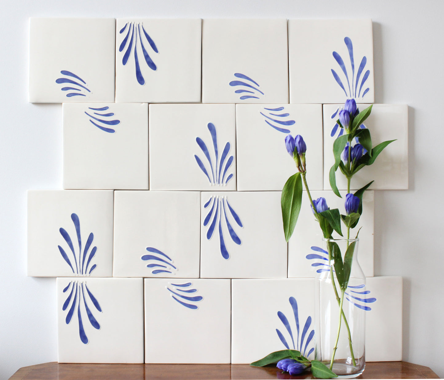 Spray hand painted tiles in Blue