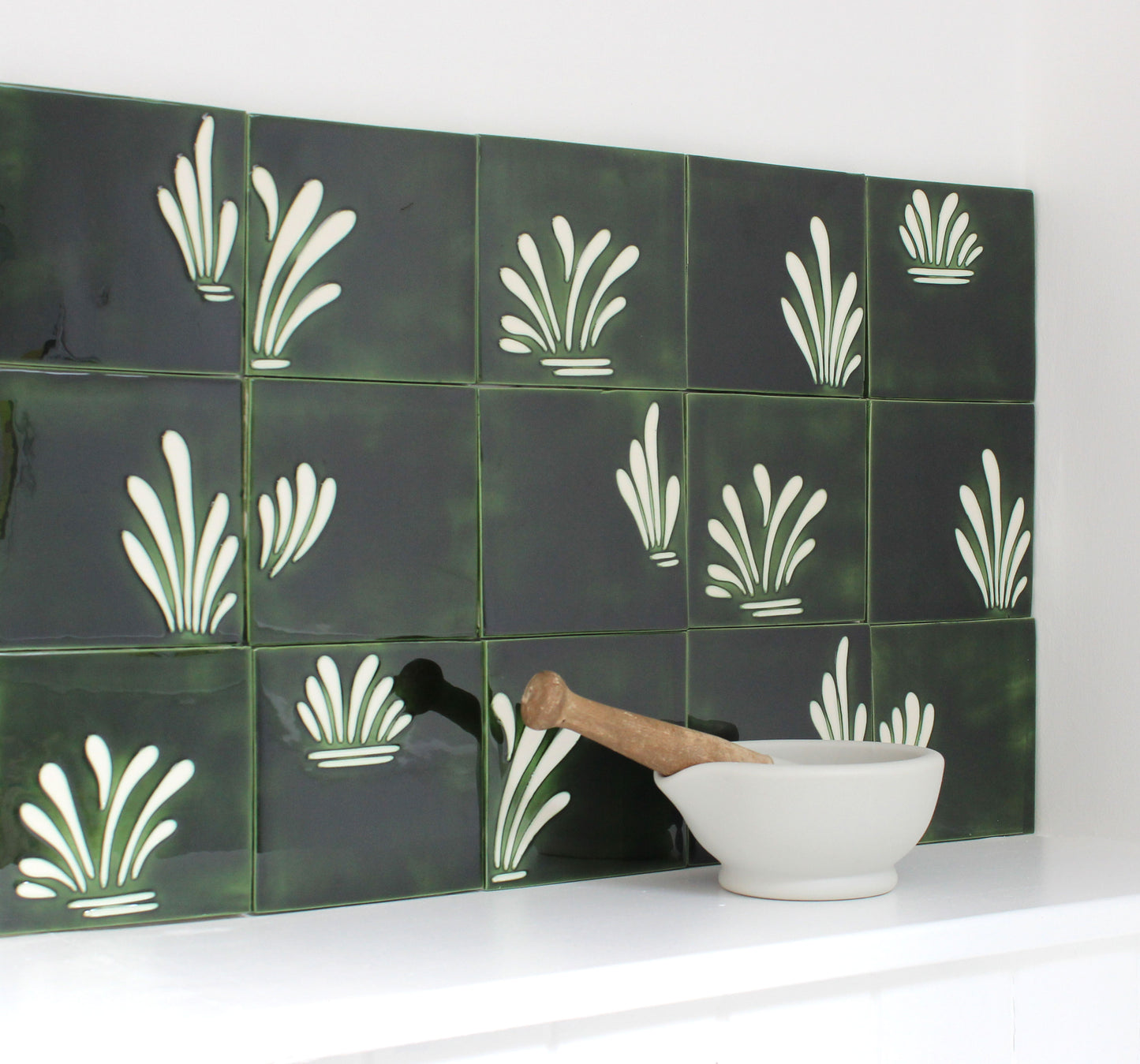 Spray hand painted tiles in Holly