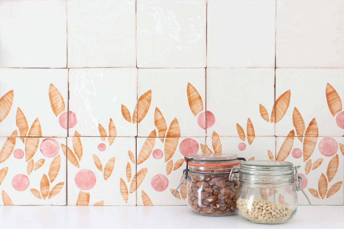 Cherry hand painted tiles in Rust & Rose