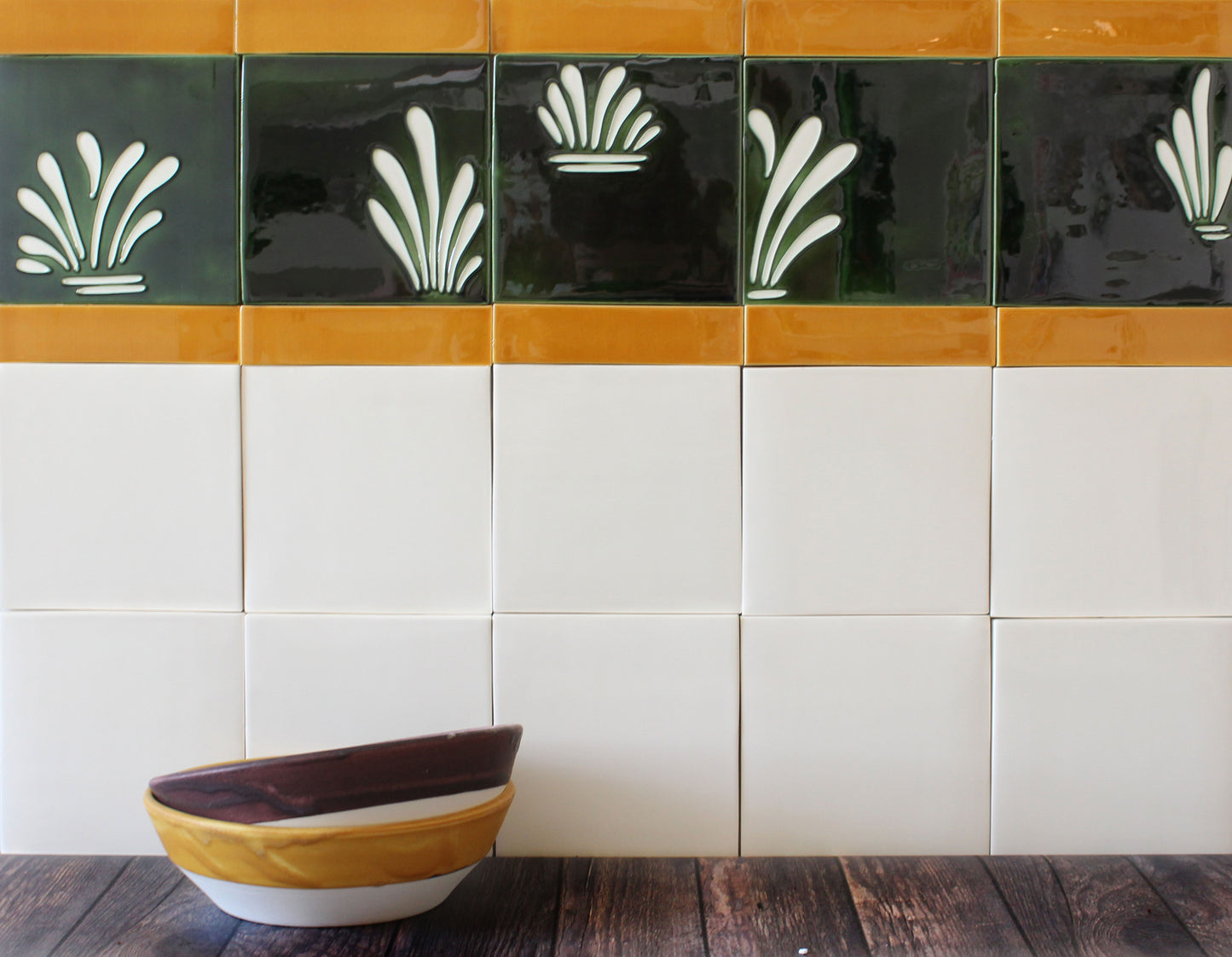 Spray hand painted tiles in Holly