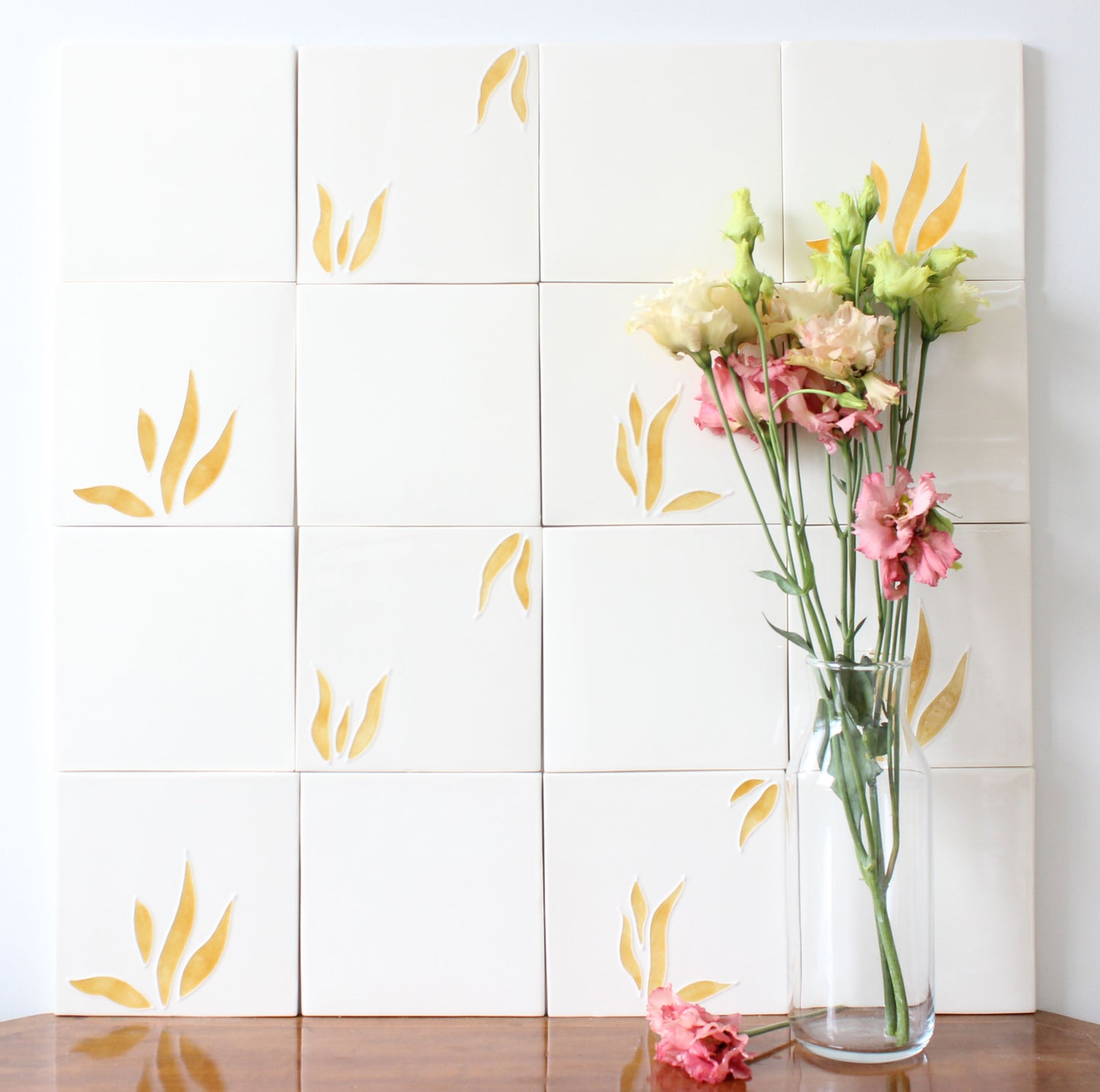 Pomegranate hand painted tiles in Honey