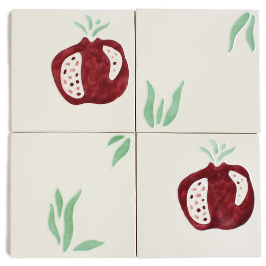 Pomegranate hand painted tiles in Mint