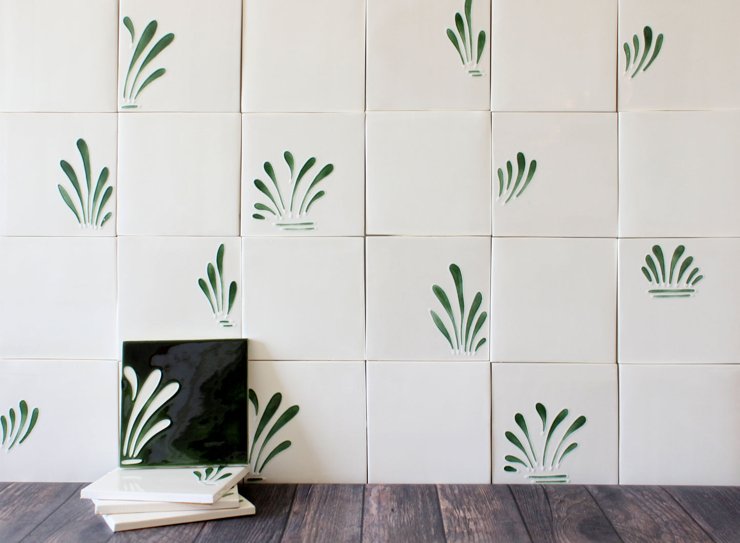Spray hand painted tiles in Pine