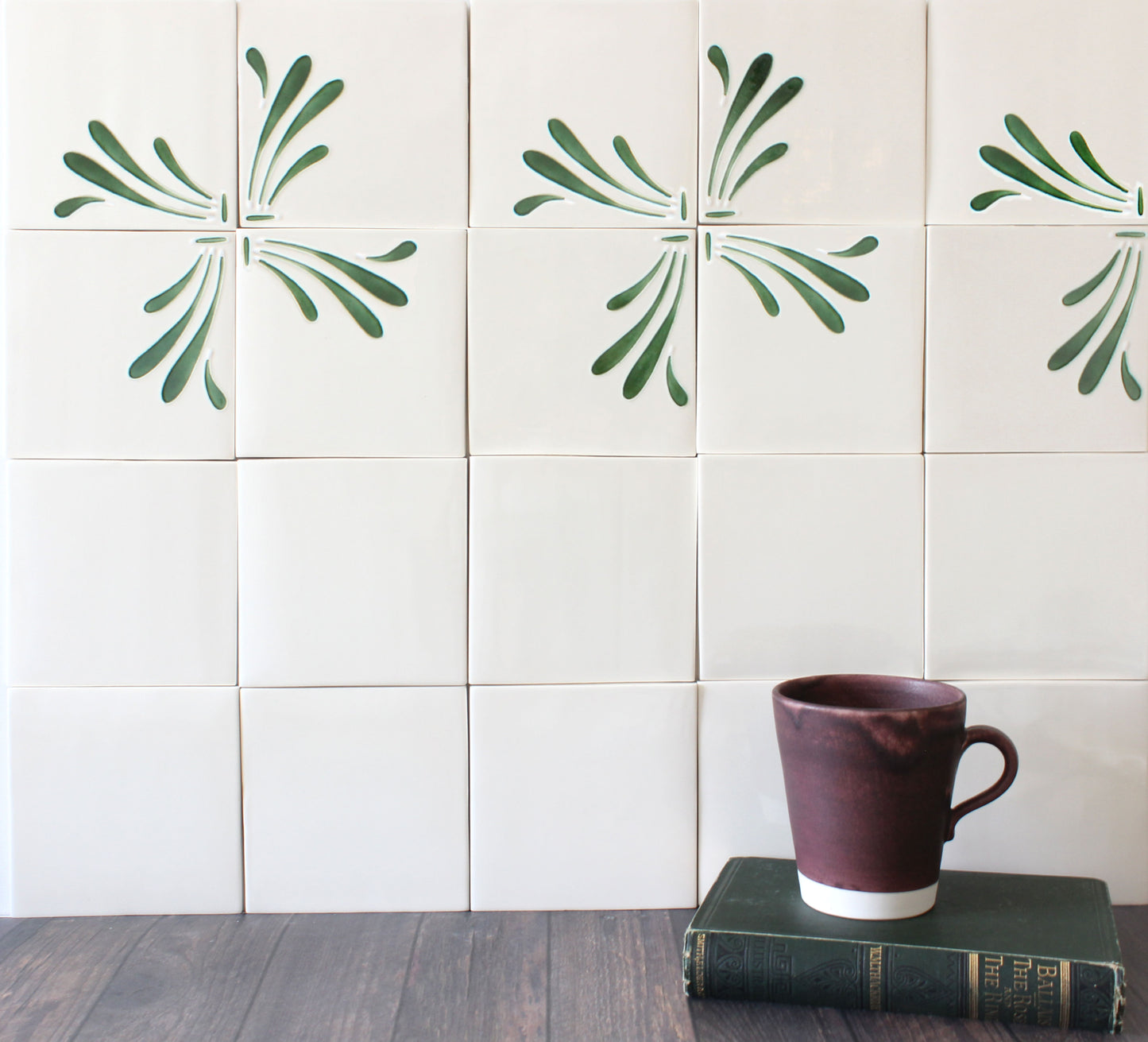 Spray hand painted tiles in Pine