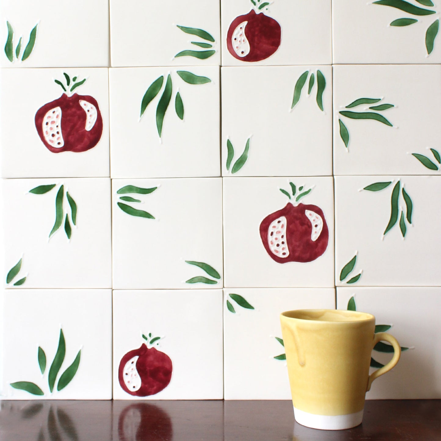 Pomegranate hand painted tiles in Pine