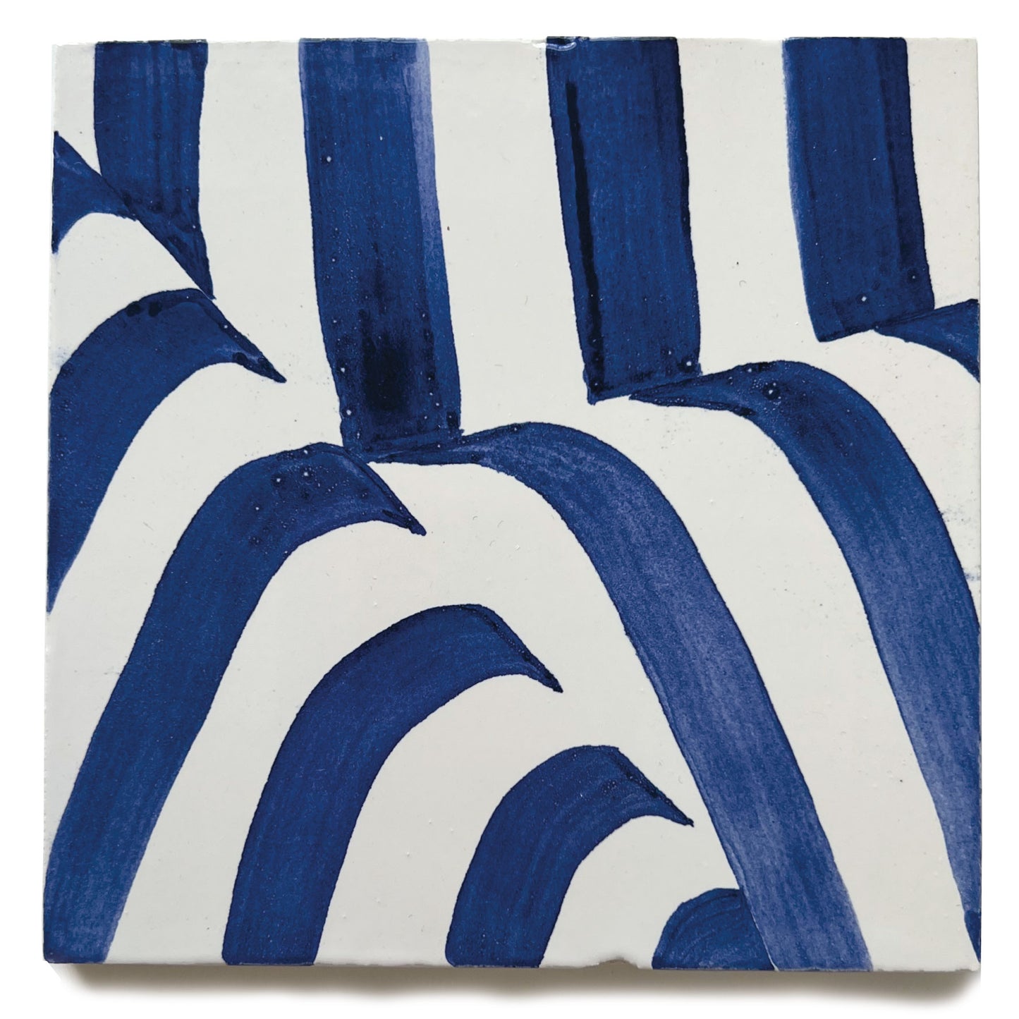 Curve hand painted tiles in Cobalt Blue & White