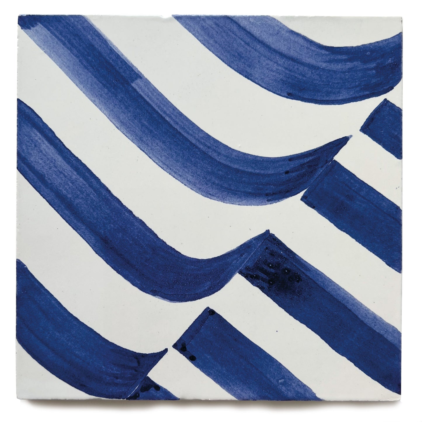 Curve hand painted tiles in Cobalt Blue & White