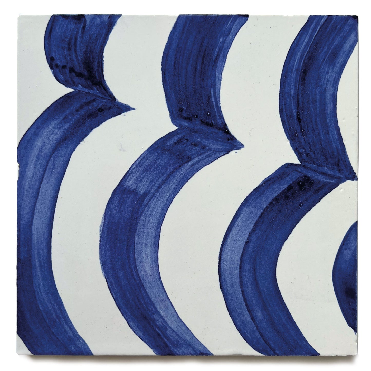 Curve hand painted tiles in Cobalt Blue & White